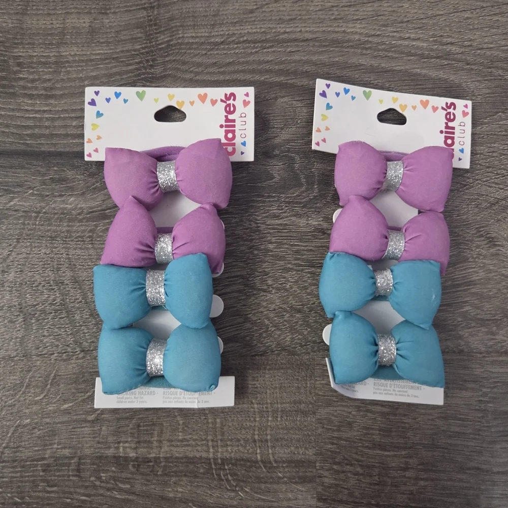Claire's Kids Purple & Teal Puffy Bow Hair Ties NEW
